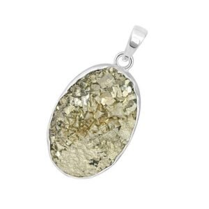 Silver Plated  Pyrite Stone Pendant