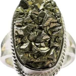 Silver Plated  Pyrite Stone Ring Adjustable Stone Original certified